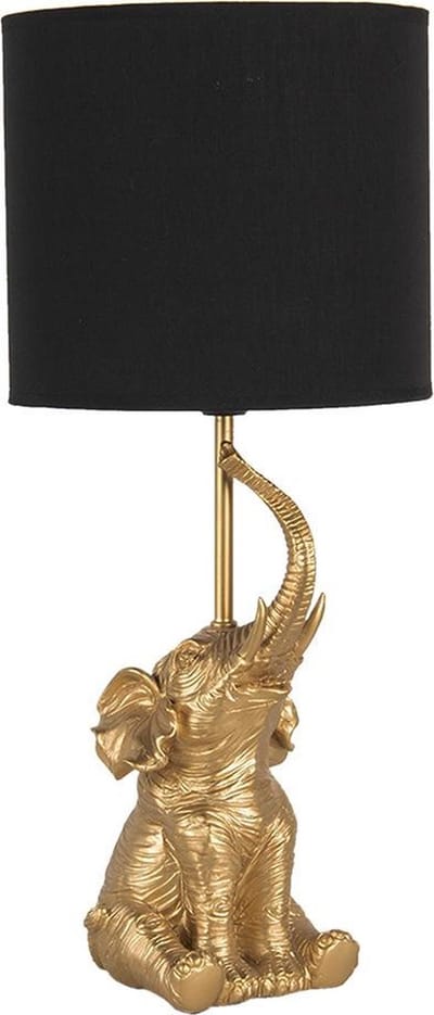 Clayre & Eef Tafellamp Olifant Ø 20x46 cm Goudkleurig Zwart Polyresin