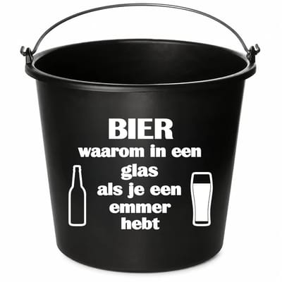 Emmer - Bier waarom in een glas als je een emmer hebt - Cadeau emmer - met tekst - 12 liter - zwart
