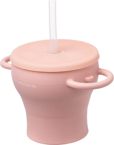 Duradis - 2 in 1 Opvouwbare drink en snackbeker voor kinderen - Tuitbeker - Snack cup - Baby Pink