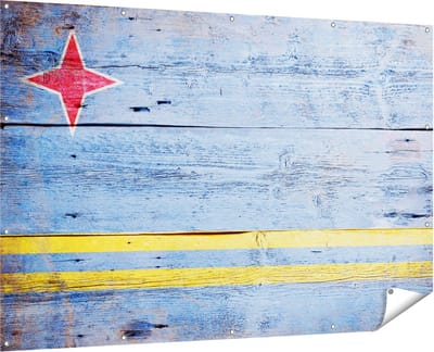 Gards Tuinposter Aruba Vlag op Hout - 180x120 cm - Tuindoek - Tuindecoratie - Wanddecoratie buiten - Tuinschilderij