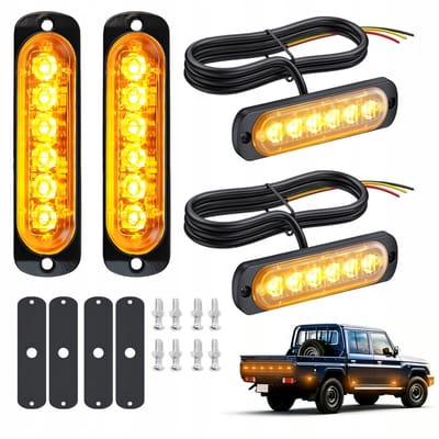 LED Waarschuwingslamp Set 4 Stuks - Stroboscooplicht - 16 Knipperstanden & Geel - 12-24V Universeel & Waterdicht - Stroboscoop & Eenvoudige Montage - Voor Auto, Vrachtwagen & Bouw