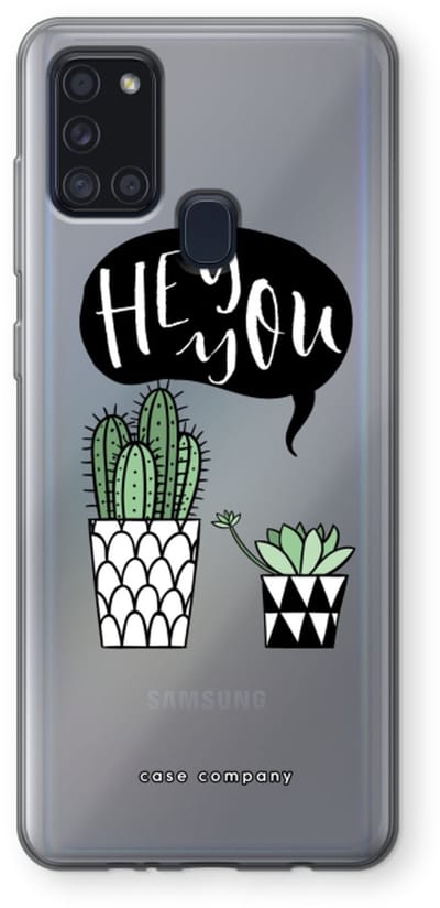 Case Company® - Hoesje geschikt voor Samsung Galaxy A21s hoesje - Hey you cactus - Soft Cover Telefoonhoesje - Bescherming aan alle Kanten en Schermrand