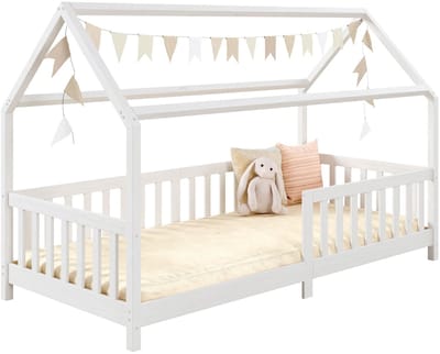 Huisbed NINA 90 x 200 cm met valbeveiliging - Wit