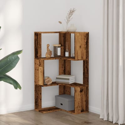 vidaXL - Boekenkast - 3-laags - hoek - 50x50x102 - cm - bewerkt - hout - oud - houtkleur