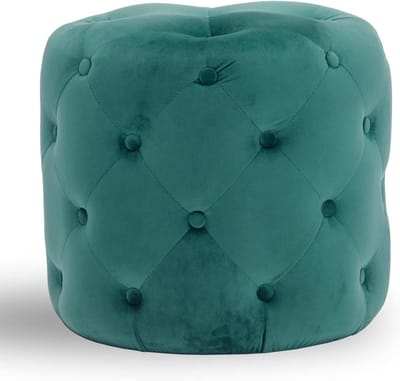 Fluwelen Voetensteun Kruk - Gestoffeerde Poef - Ontspanning Thuis - Ronde Getufte Stijl - 45 x 41 cm - Groen