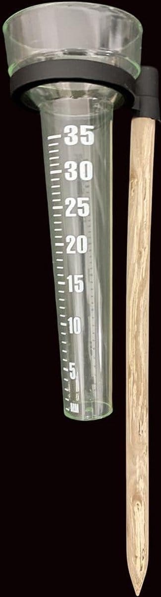 Regenmeter voor tuin - houder - kunststof - outdoor - inclusief grondpen - 36 cm - regenwatermeting (35 mm)