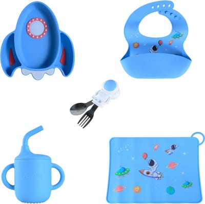 Sproudsy Serviesset Space - Kinderservies - Kraamcadeau - Baby - 5-delig - Sky Blue