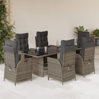 vidaXL - 7-delige - Tuinset - met - kussens - poly - rattan - grijs
