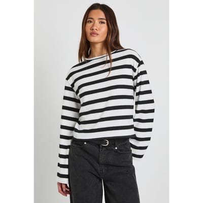 boohoo Dames Gestreepte Geborstelde Rib Longsleeve Top | Zwart Wit | Maat: 34