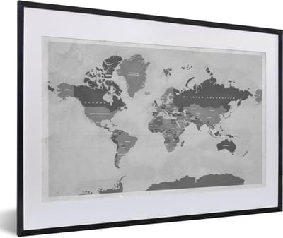 Poster in lijst - Fotolijst 60x40 cm - Posters - Wereldkaart - Vintage - Paars - Kind - Meiden - Jongens - Posterlijst zwart - Decoratie - Wanddecoratie woonkamer - Muurdecoratie slaapkamer