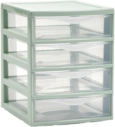 Plasticforte Ladeblokje/bureau organizer 4x lades - mintgroen/transparant - L18 x B21 x H23 cm - plastic