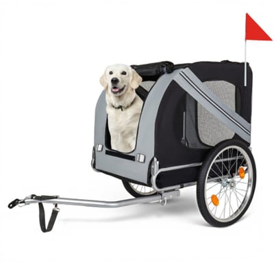 Hondenfietsaanhanger Grijs-Zwart tot 40 kg - Veilige draaikoppeling - Vliegengaas inbegrepen - Regenkap inbegrepen - Multifunctioneel voor hond en vracht - Sterke en veilige constructie