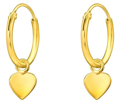Joy|S - Zilveren hartje bedel oorbellen - oorringen - gold plated - kinderoorbellen - goudkleur