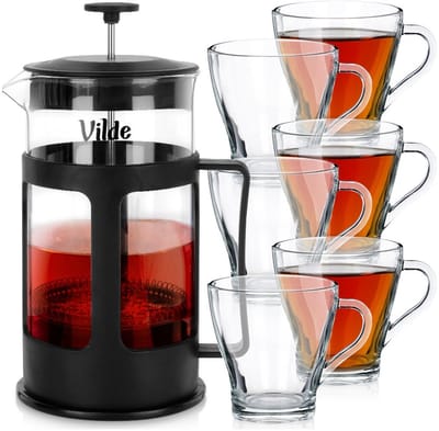 Drinkglazen voor Koffie en Thee met Cafetiere 250 ml / 1 l, 7 delig - Waterglazen - Glazen - Limonadeglazen