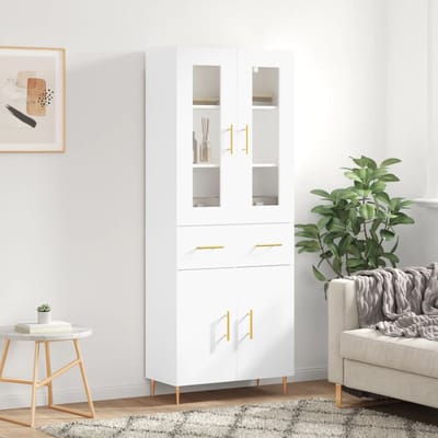 vidaXL - Hoge - kast - 69,5x34x180 - cm - bewerkt - hout - wit