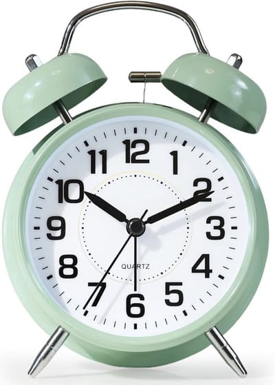 Famanu - Metalen kinderwekker met luid alarm, 10 cm, stil uurwerk, groen