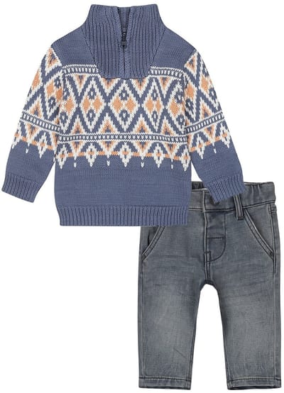 Dirkje - Kledingset - Jongens - Blauwe Jeans - Trui Gebreid met rits - Maat 86