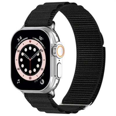 Nylon bandje - Geschikt voor Apple Watch 44/45/46/49mm (Series 12/11/10), (Ultra 4/3/2), (Series 7/8/9), (Series 4/5/6, SE 1/2/3) - Premium kwaliteit - Zwart