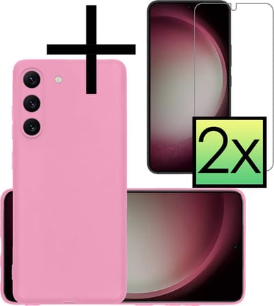Hoesje - Met 2x Screenprotector - Geschikt voor Samsung Galaxy S23 - Sterk & Shockproof - Back Cover - Siliconen Case - Telefoon Hoes - Lichtroze