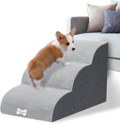 Hondentrap 3 treden voor kleine honden - huisdiertrap van spons - bank bed met hoge dichtheid - afneembare wasbare overtrek - antislip bodem - hondenhelling 40 cm hoog