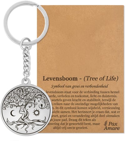 Levensboom Sleutelhanger Zilverkleurig - Spirituele Talisman - Roestvrij Staal / Stainless Steel - Tree of Life - Pax Amare