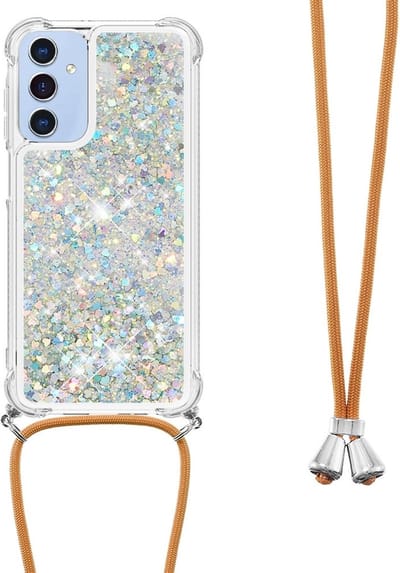 Coverup Hoesje - Geschikt voor Samsung Galaxy A16 Hoesje - Coverup Liquid Glitter Back Cover met Koord - Zilver