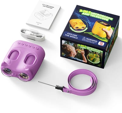 Microscoop - Microscoop voor kinderen - microscoop digitaal - 2-in-1 Kindermicroscoop & Verrekijker - 1000x Vergroting - 2-Inch-IPS-Scherm - Digitale-Microscoop-met-Foto-&-Video - Inclusief-32GB-SD-Kaart - paars