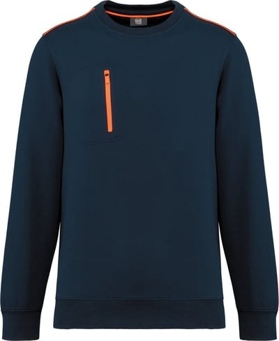 WK. Designed To Work Day To Day unisex sweater met zip contrasterende zak WK403 - Navy / Fluorescent Orange - L