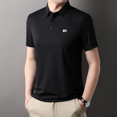 Été Nouveau T-shirt Homme Jeunesse Fin Couleur Unie Col Polo Manches Courtes Décontracté Mode Ample Style Coréen XXXL black