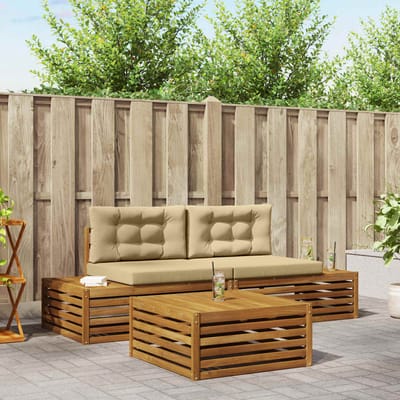 vidaXL - 4 - st - Buiten - bank - set - Massief - Acacia - Hout - en - Polyester
