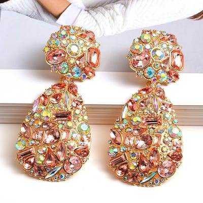 Nieuwe Kleurrijke Kristallen Druppel Oorbellen Fijne Sieraden Accessoires Voor Vrouwen Modetrend Strass Pendientes Bijoux roze