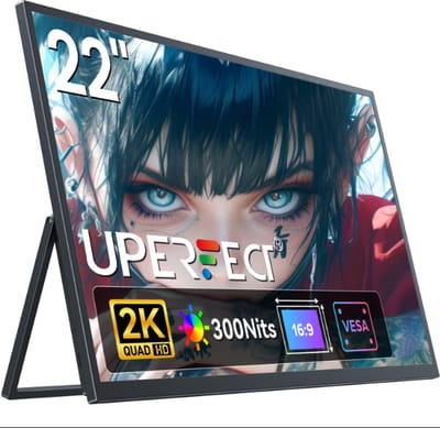 UPERFECT Portable Monitor T01 22" 2K IPS Draagbaar Monitor 100% sRGB + USB-C Opladen voor Thuiswerken/Gaming for Laptop/Switch/MacBook VESA Mount
