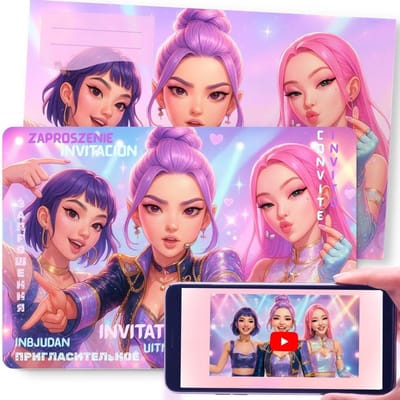 Uitnodigingen K-Pop Feest - AR Animatie - Magische Interactieve Kaarten - 12 Voorafgedrukte Uitnodigingen - ShopVlot