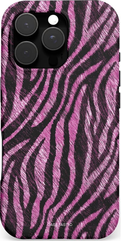 Casetastic hoesje geschikt voor Apple iPhone 16 Pro - MagSafe - Dubbellaagse bescherming - Roze Paarse Zebraprint - Fashion Case - Zwart Lila