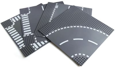 Set Wegplaten geschikt voor verschillende bouwsteenmerken - 4 Stuks - Race baan - Wegen Bouwplaten - Straat Bouw Platen - Weg Plaat - Bouwstenen