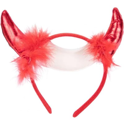 Bandeau Décoratif Cornes de Diable Tissu Peluche Fait Main Léger Design Élastique Cerceau à Cheveux Cosplay Fêtes Halloween Accessoires de Haute Qualité Pratique Utilisation Quotidienne red