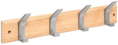 5Five Kapstok - 4 ophang haken - RVS - naturel/zilver - 45 x 10 cm - wandkapstok - voor hal of badkamer