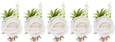 Bruiloft Knoopsgaten - Bruidsboeketjes - Feestelijke Aankleding - Met Speld En Clip - 5 Stuks - Wit