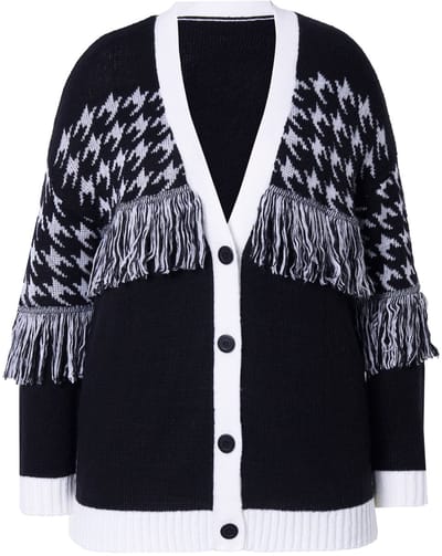 Angel of Style - Dames - Vest oversized pied-de-poule franjes lange mouwen - Zwart - Maat 42+