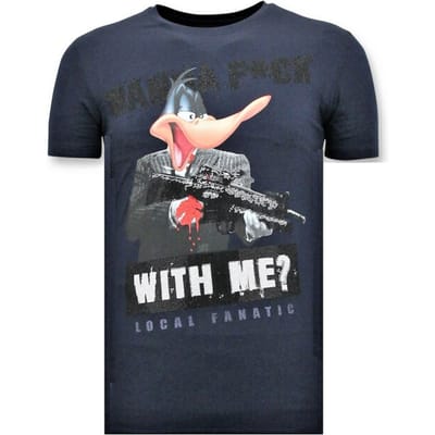 Heren T shirt met Print - Shooting Duck Gun - Blauw