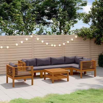 vidaXL - 7-delige - Loungeset - met - kussens - massief - acaciahout