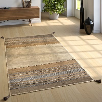 Paco Home Natuurvloerkleed Met Franjes Voor De Woonkamer, Handgeweven Patroon Kelim, 100% Katoen 60x110 cm