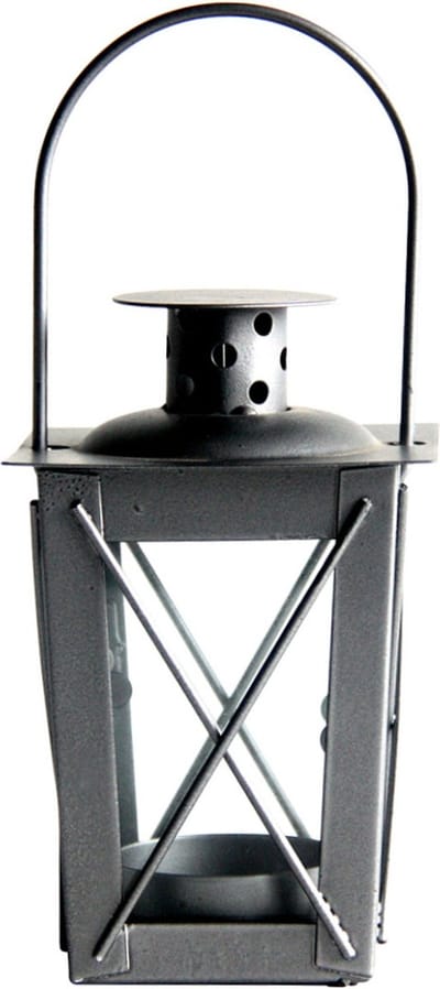 Tuin lantaarn/windlicht - ijzer - zilver - 7,5 x 7,5 x 11 cm - Tuinverlichting - Kaarsenhouders - Lantaarns