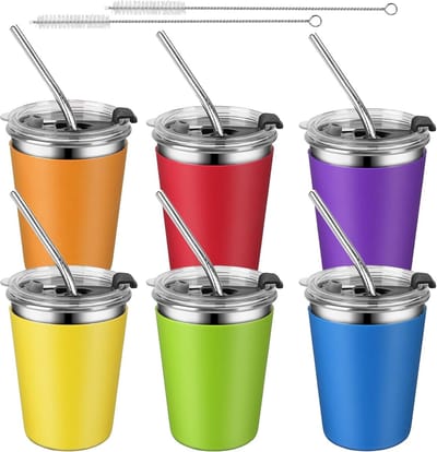 Dailygoods - 6 Stuks Bekers met Deksels en Rietjes - 360ml Herbruikbare Kinderen Bekers