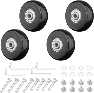 Set van 4 Vervangwielen voor Koffers, 45mm x 18mm Rubber Wielen, Geschikt voor Kofferonderdelen en Reparatieaccessoires met Schroeven en Sleutel