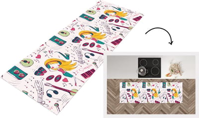 Keukenloper - Loper keuken - Meiden - Muziek - Koptelefoon - Patronen - 150x50 cm - Keukenloper vinyl