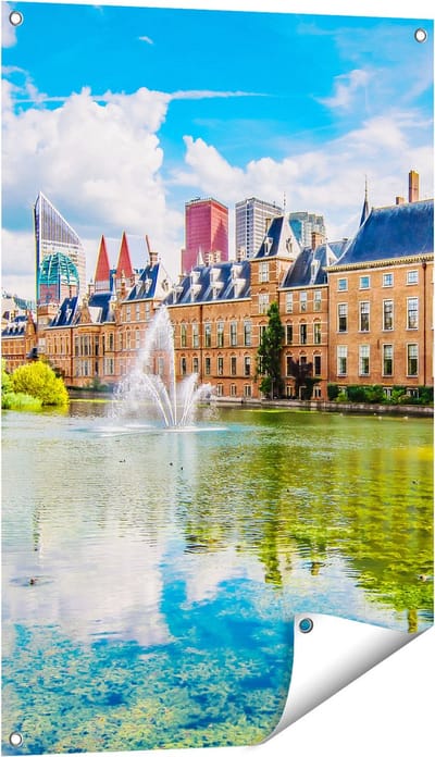 Gards Tuinposter Binnenhof met het Hofvijver in Den Haag - 60x90 cm - Tuindoek - Tuindecoratie - Wanddecoratie buiten - Tuinschilderij