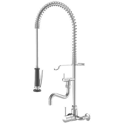 KWC Gastro single lever sink wall mixer with professional dish spray for the professional kitchen, projection 30 cm 24.502.166.000