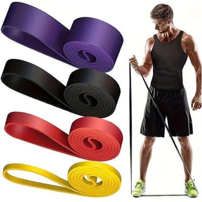 TOVBMUP 4 Stuks Weerstandsbanden - Fitnessbänder Set - 208x0.64cm - Flexibel en Duurzaam - Lichtgewicht en Draagbaar - Geschikt voor Krachttraining en Thuisgebruik - TPE Materiaal - Inclusief Opbergzak