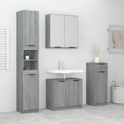 vidaXL - 4-delige - Badkamermeubelset - bewerkt - hout - grijs - sonoma - eikenkleur